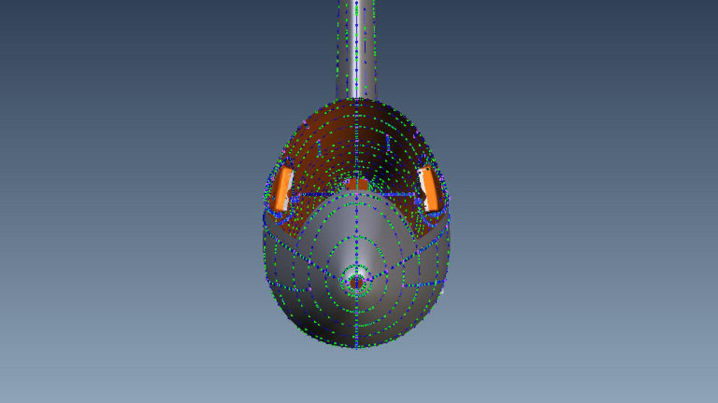 Flächenrückführung - Segelflieger Frontansicht - Polygonalmodell mit Kurvennetzwerk für NURBS-Berechnung.