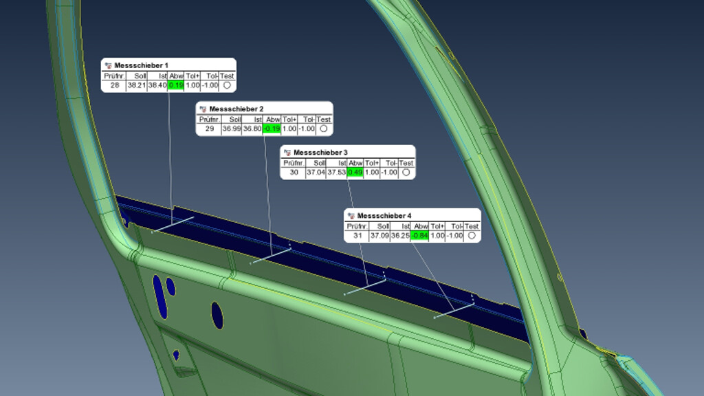 Auswertung 2D-Elemente - Messschieber. Somit wird der Messschieber aus der Werkstattumgebung in die 3D-Welt übertragen.