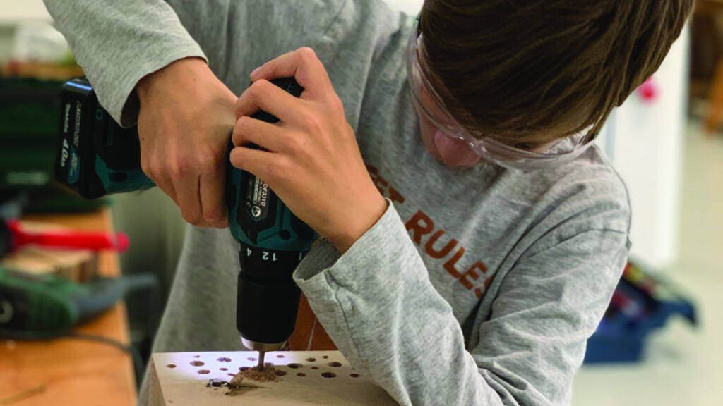 Drilling holes for the insect hotel