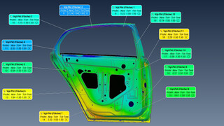 Für eine detaillierte Analyse ermöglichen Flächenvergleichspunkte eine exakte und wiederholbare Abweichungsanzeige zu definierten Soll-Punkten auf dem CAD. Diese Punkte lassen sich auch für eine SPC-Analyse verwenden.